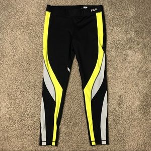 FILA Black with Yellow & Gray Lined Leggings